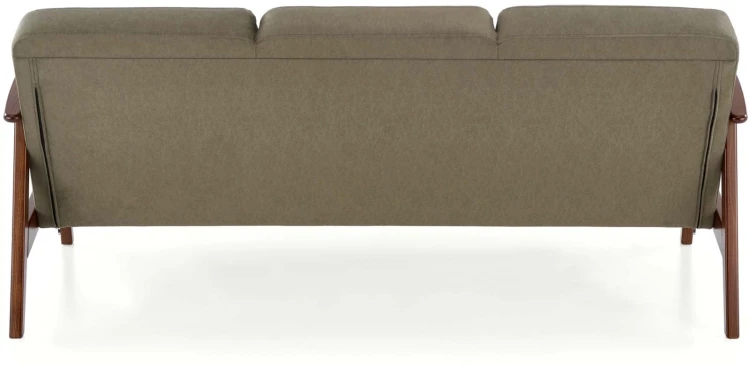 Sofa tapicerowana Milano trzyosobowa drewniany stelaż do salonu oliwkowy/ciemny orzech