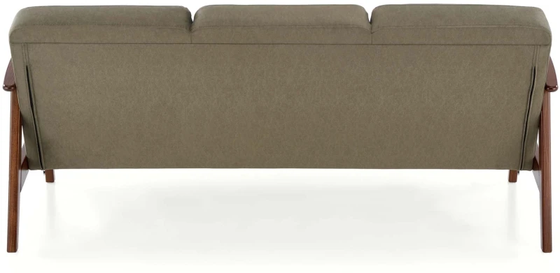 Sofa tapicerowana Milano trzyosobowa drewniany stelaż do salonu oliwkowy/ciemny orzech