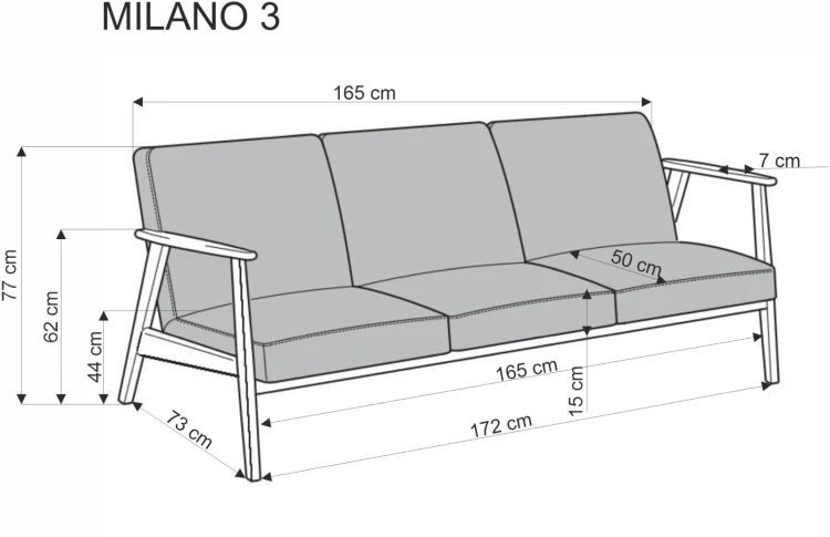 Sofa tapicerowana Milano trzyosobowa drewniany stelaż do salonu oliwkowy/ciemny orzech