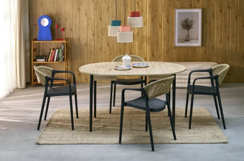 Stół rozkładany Pivot okrągły do jadalni 102-142 cm dąb artisan/czarny