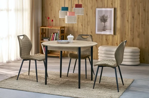 Stół rozkładany Pivot okrągły do jadalni 102-142 cm dąb artisan/czarny