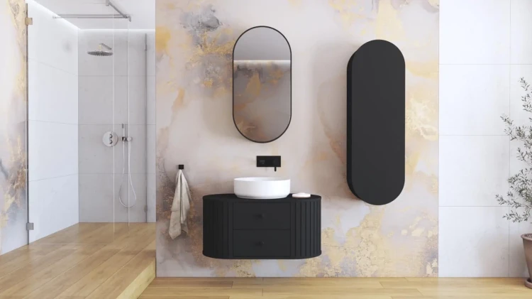 Słupek łazienkowy Venezia jednodrzwiowy z 5 półkami 43 cm czarny mat