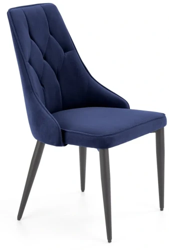 Krzesło tapicerowane K365 z pikowanym oparciem tkanina aksamitna do jadalni salonu granatowy