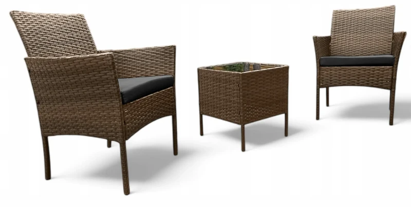 Zestaw mebli ogrodowych z technorattanu Saffa fotele + stolik Brąz jasny