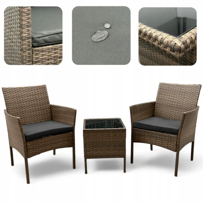 Zestaw mebli ogrodowych z technorattanu Saffa fotele + stolik Brąz jasny