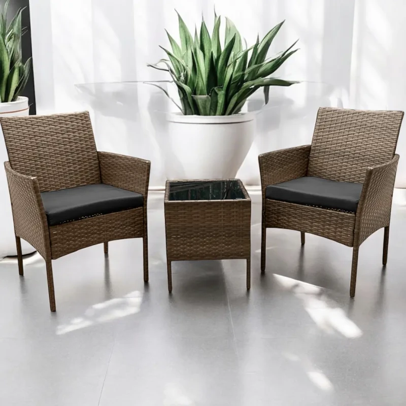 Zestaw mebli ogrodowych z technorattanu Saffa fotele + stolik Brąz jasny