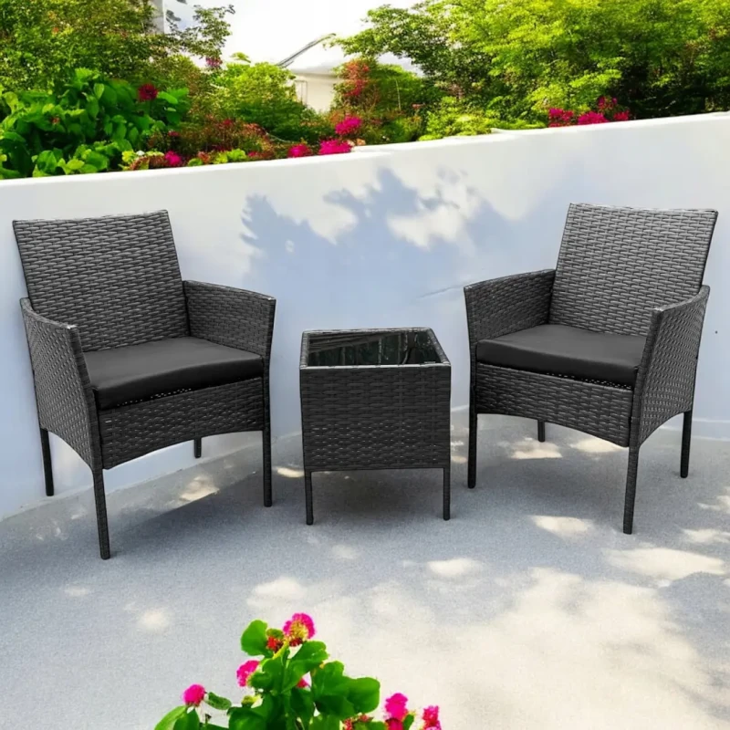 Zestaw mebli ogrodowych z technorattanu Saffa fotele + stolik Szary