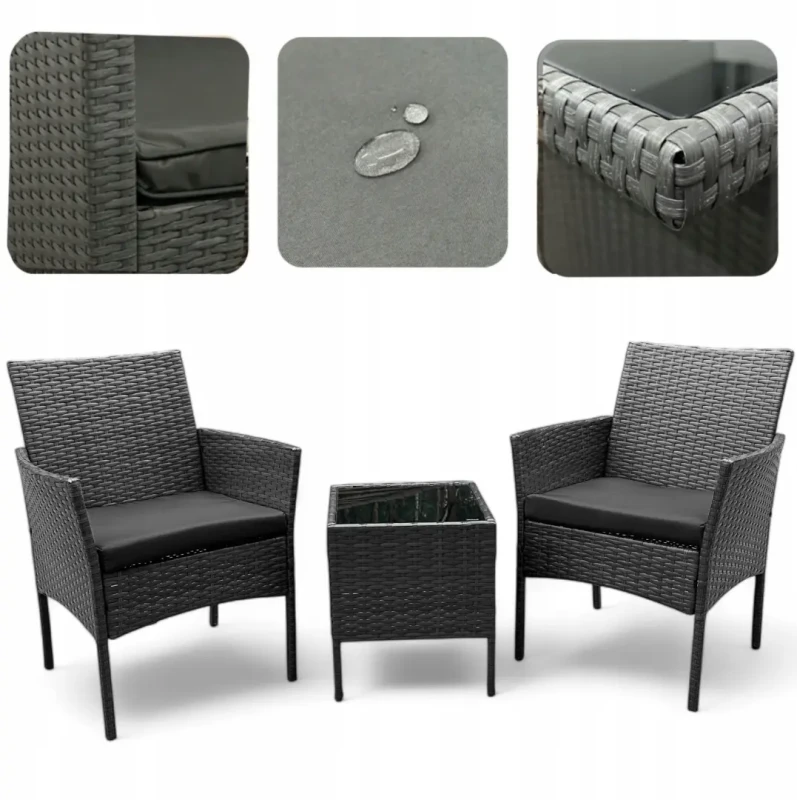 Zestaw mebli ogrodowych z technorattanu Saffa fotele + stolik Szary