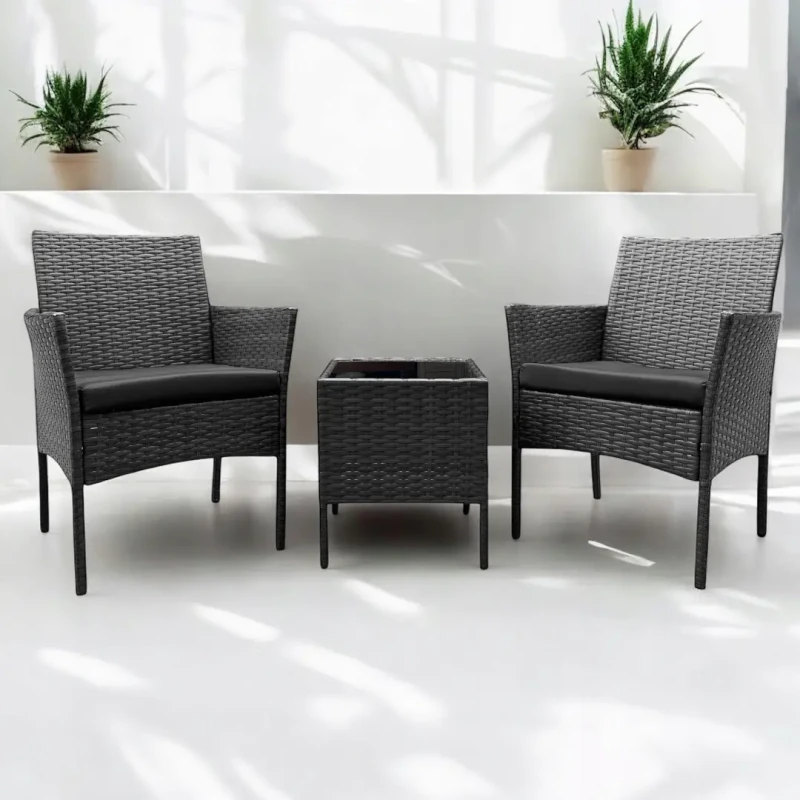 Zestaw mebli ogrodowych z technorattanu Saffa fotele + stolik Szary