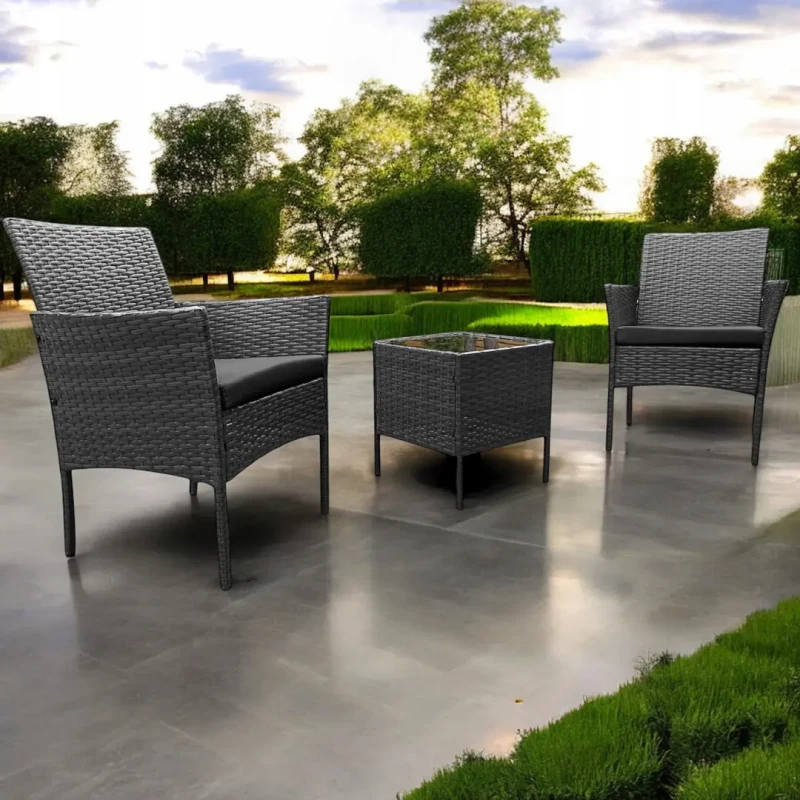Zestaw mebli ogrodowych z technorattanu Saffa fotele + stolik Szary