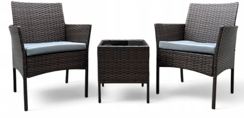 Zestaw mebli ogrodowych z technorattanu Saffa fotele + stolik Brąz