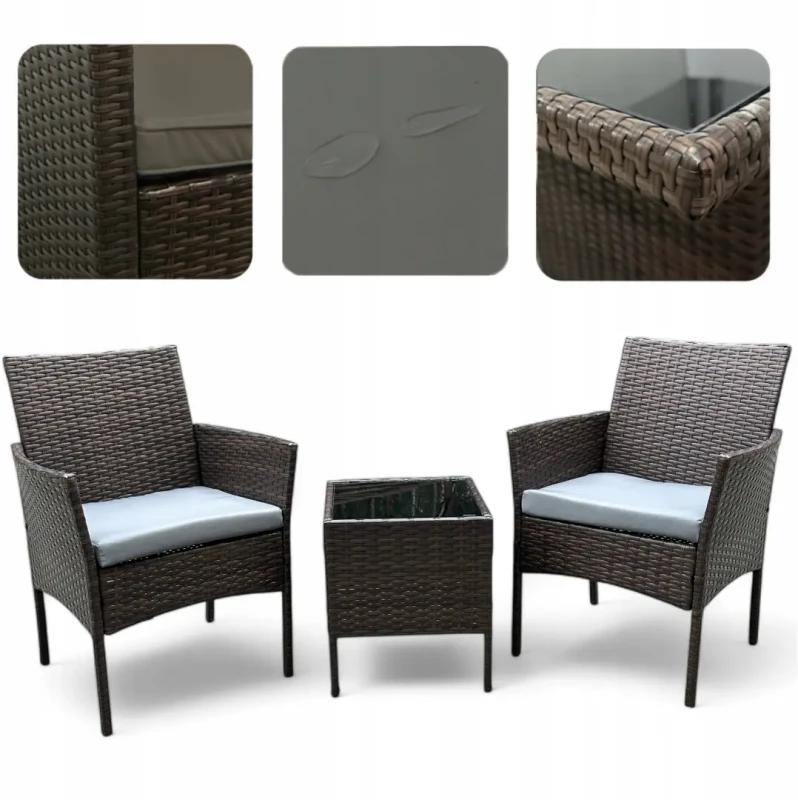 Zestaw mebli ogrodowych z technorattanu Saffa fotele + stolik Brąz