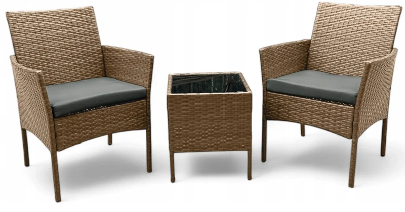 Zestaw mebli ogrodowych z technorattanu Saffa fotele + stolik Naturalny