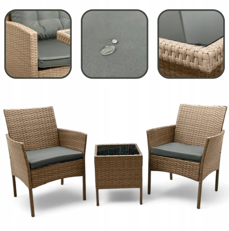 Zestaw mebli ogrodowych z technorattanu Saffa fotele + stolik Naturalny