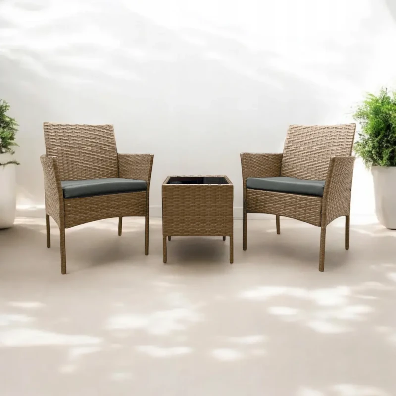 Zestaw mebli ogrodowych z technorattanu Saffa fotele + stolik Naturalny