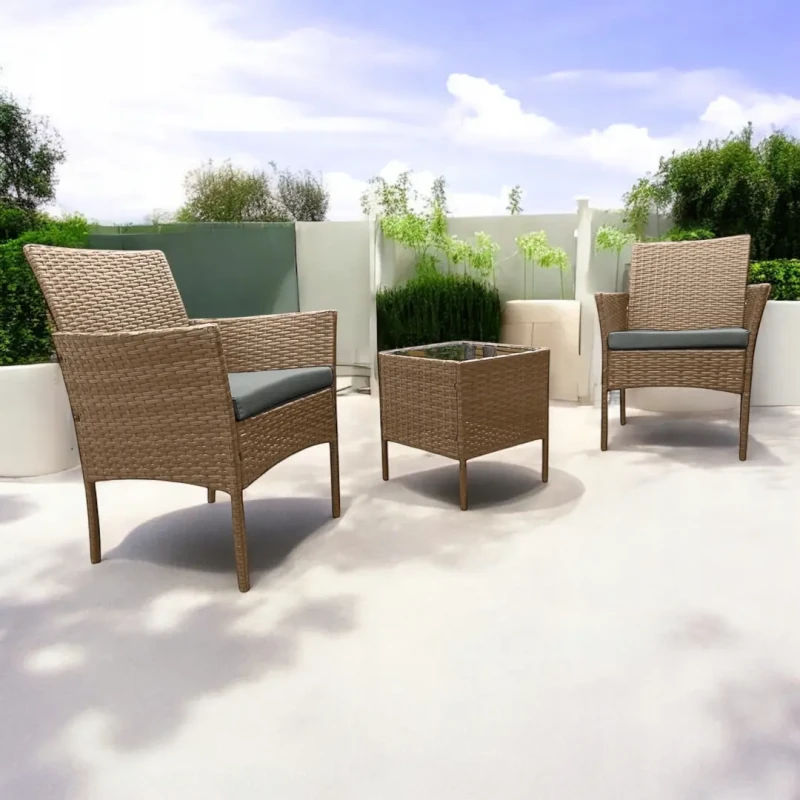 Zestaw mebli ogrodowych z technorattanu Saffa fotele + stolik Naturalny