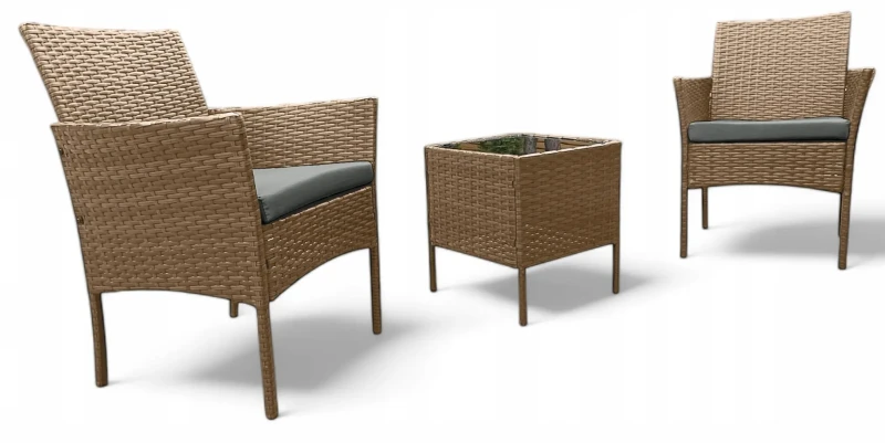Zestaw mebli ogrodowych z technorattanu Saffa fotele + stolik Naturalny