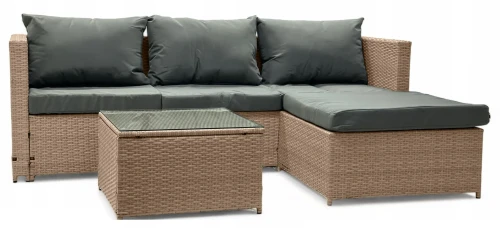 Narożnik ogrodowy z technorattanu dwustronny Ricoco + stolik Naturalny