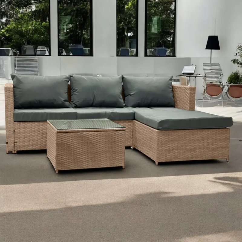 Narożnik ogrodowy z technorattanu dwustronny Ricoco + stolik Naturalny