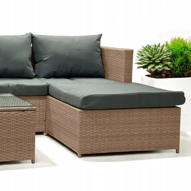 Narożnik ogrodowy z technorattanu dwustronny Ricoco + stolik Naturalny