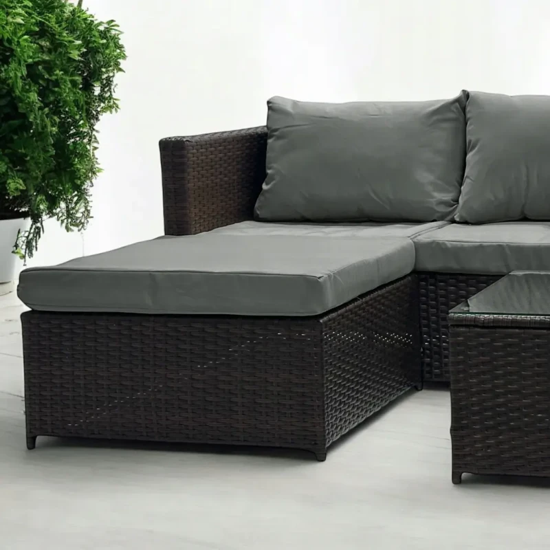 Narożnik ogrodowy z technorattanu dwustronny Ricoco + stolik Brąz