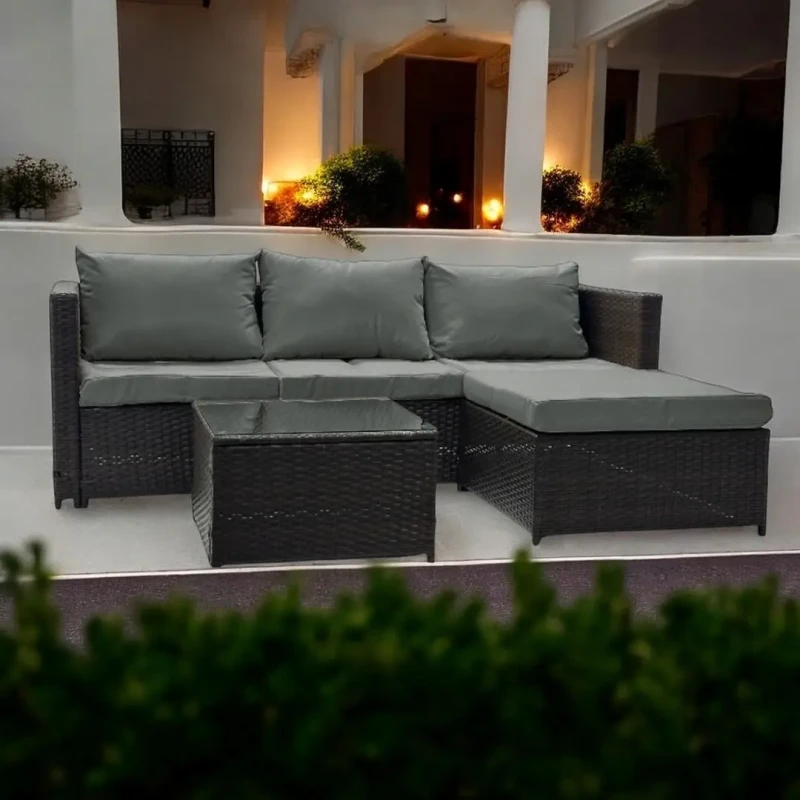 Narożnik ogrodowy z technorattanu dwustronny Ricoco + stolik Brąz