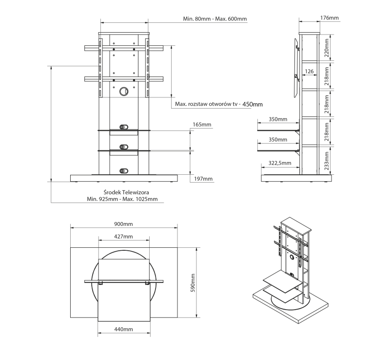 Stolik RTV ROMA II czarny połysk