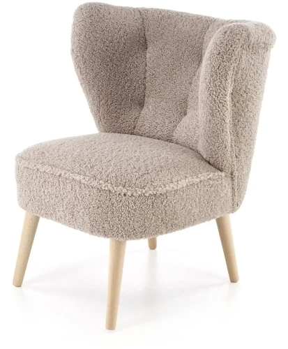 Fotel wypoczynkowy Mocca tapicerowany na drewnianych nóżkach do salonu cappucino