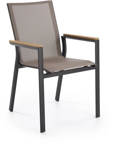 Krzesło ogrodowe Fierro aluminiowe z siatką i podłokietnikami nowoczesne czarny/popielaty/brązowy