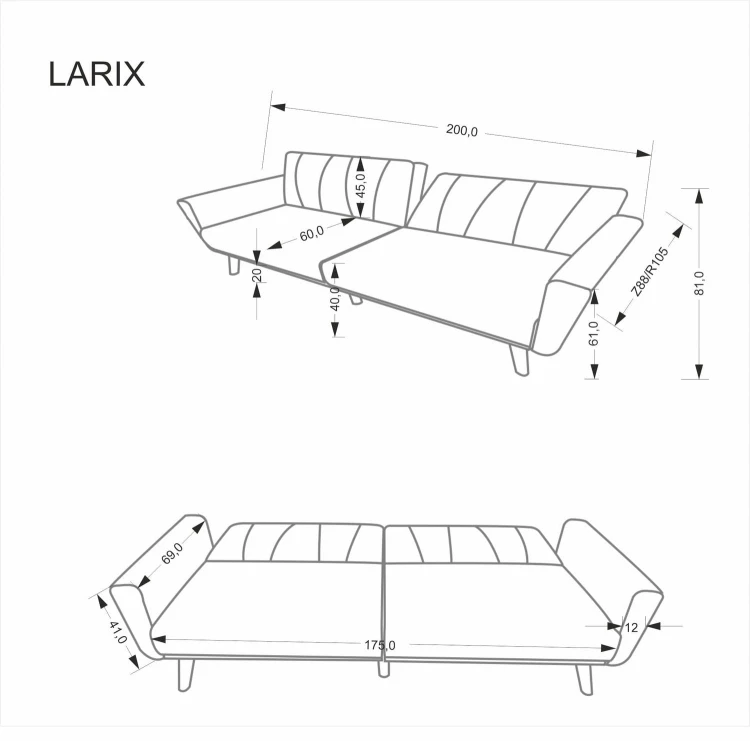Sofa tapicerowana Larix trzyosobowa rozkładana w stylu skandynawskim do salonu popielaty