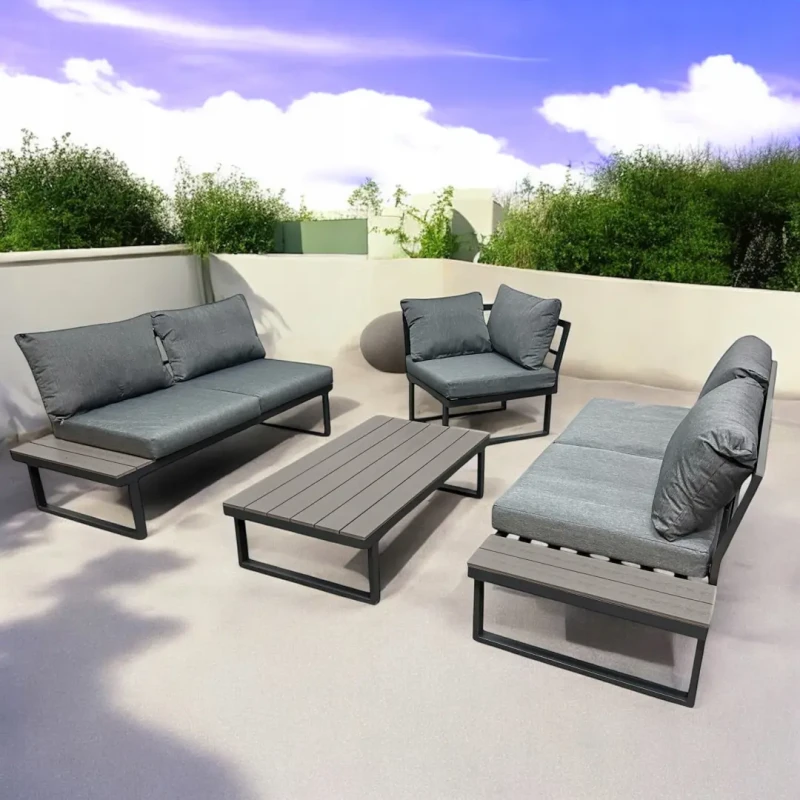 Narożnik ogrodowy Poliwood II z poduszkami + Stolik Szary