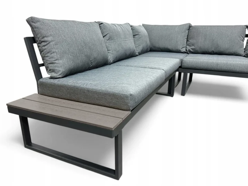 Narożnik ogrodowy Poliwood II z poduszkami + Stolik Szary