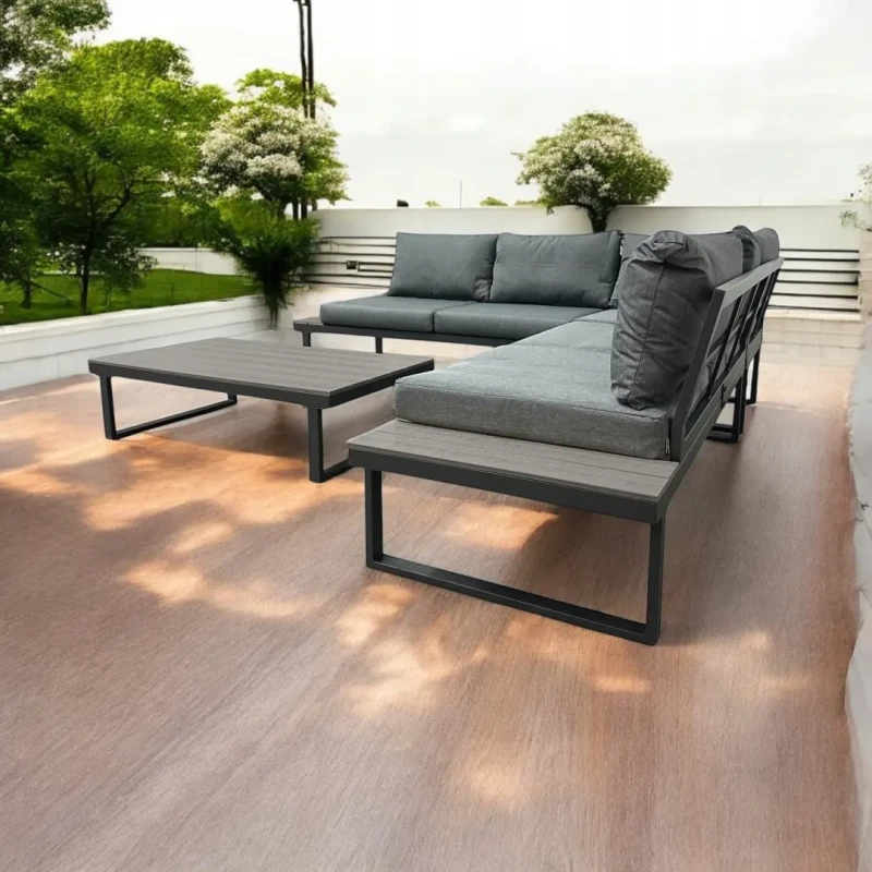 Narożnik ogrodowy Poliwood II z poduszkami + Stolik Szary