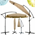 Parasol ogrodowy składany z wysięgnikiem 350 cm + pokrowiec Jasny brąz