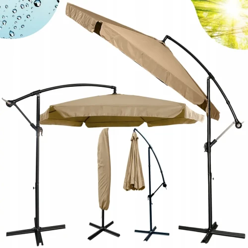 Parasol ogrodowy Merato składany z wysięgnikiem 350 cm + pokrowiec Jasny brąz