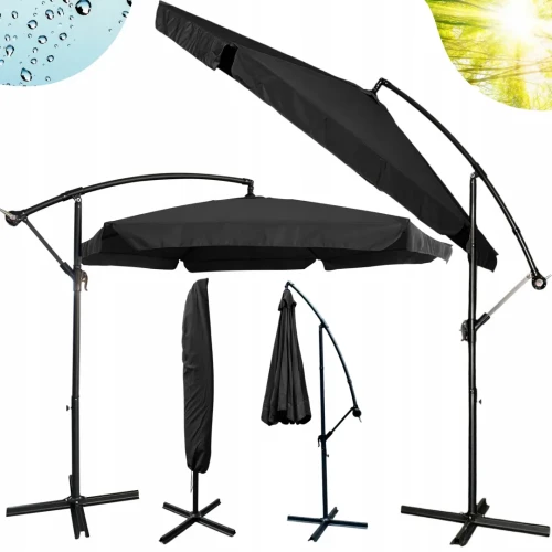 Parasol ogrodowy Merato składany z wysięgnikiem 350 cm + pokrowiec Szary