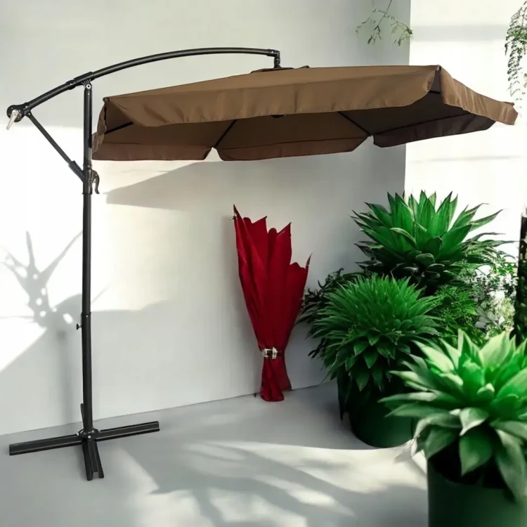 Parasol ogrodowy składany z wysięgnikiem 350 cm + pokrowiec Brąz