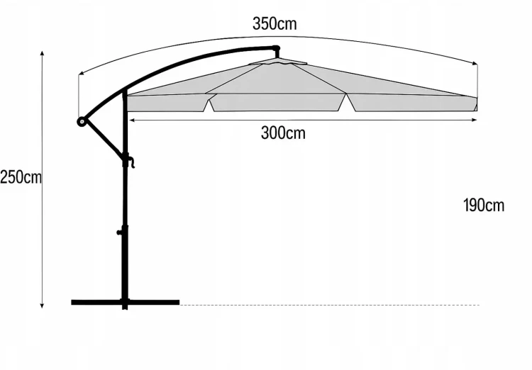 Parasol ogrodowy składany z wysięgnikiem 350 cm + pokrowiec - wymiary