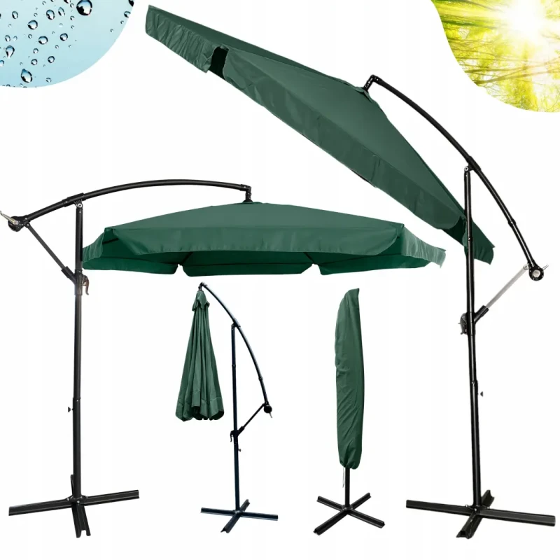 Parasol ogrodowy Merato składany z wysięgnikiem 350 cm + pokrowiec Zielony