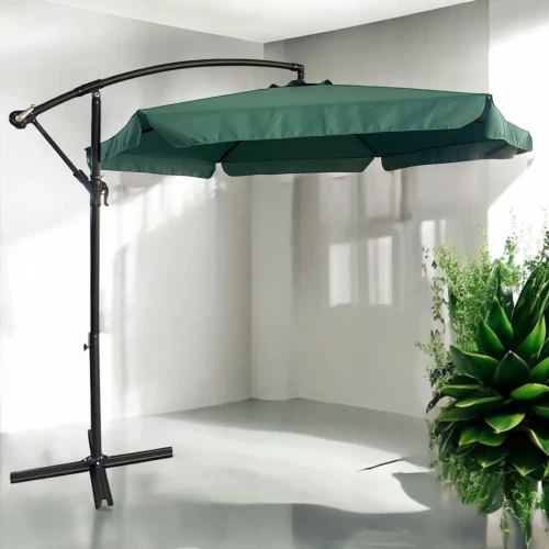 Parasol ogrodowy Merato składany z wysięgnikiem 350 cm + pokrowiec Zielony