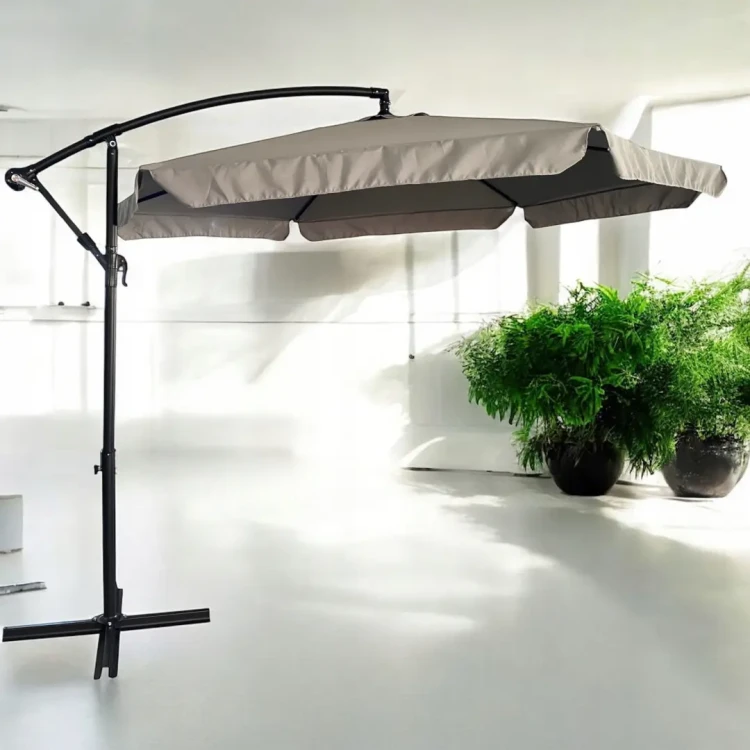 Parasol ogrodowy składany z wysięgnikiem 350 cm + pokrowiec Jasny szary
