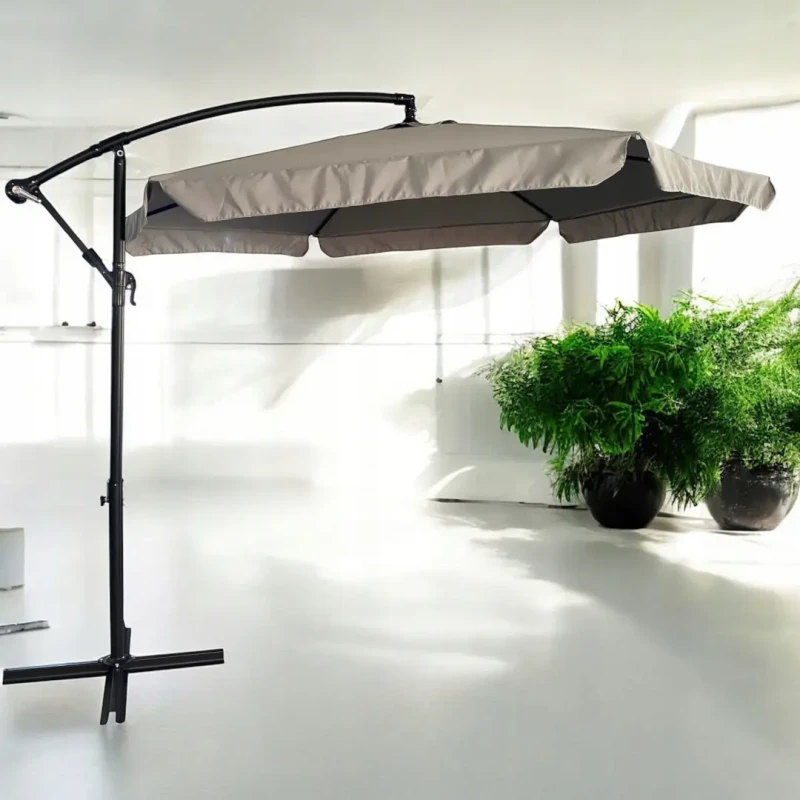 Parasol ogrodowy składany z wysięgnikiem 350 cm + pokrowiec Jasny szary