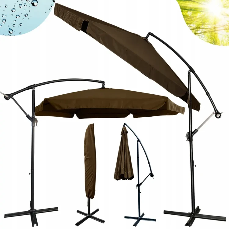 Parasol ogrodowy Merato składany z wysięgnikiem 350 cm + pokrowiec Brąz