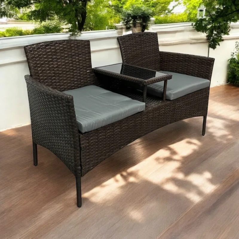 Zestaw mebli ogrodowych Twins z technorattanu sofa dwuosobowa + stolik Brąz