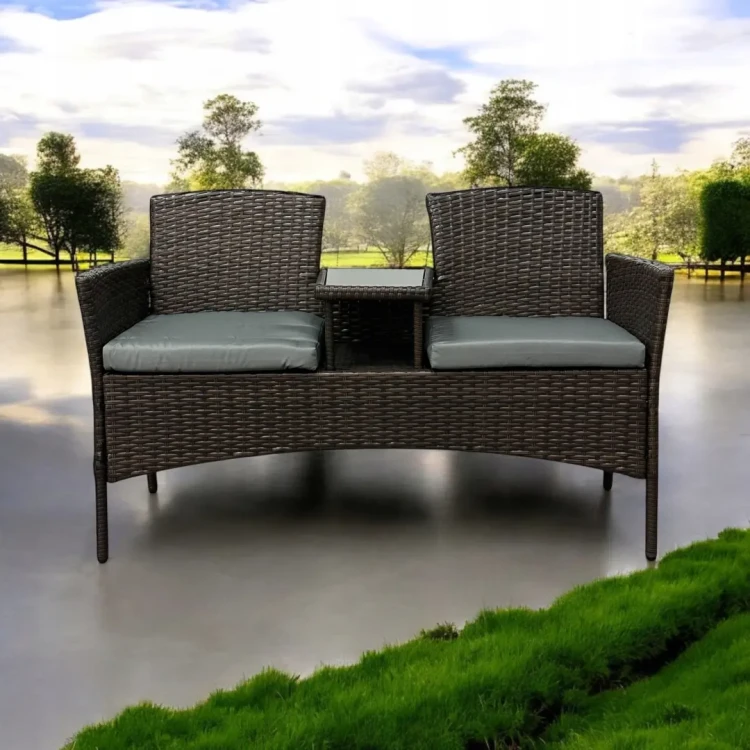 Zestaw mebli ogrodowych Twins z technorattanu sofa dwuosobowa + stolik Brąz