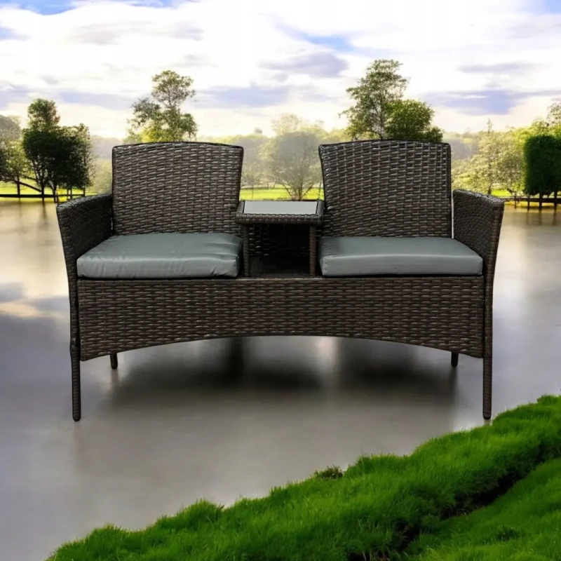 Zestaw mebli ogrodowych Twins z technorattanu sofa dwuosobowa + stolik Brąz