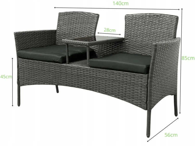 Zestaw mebli ogrodowych Twins z technorattanu sofa dwuosobowa + stolik  - wymiary