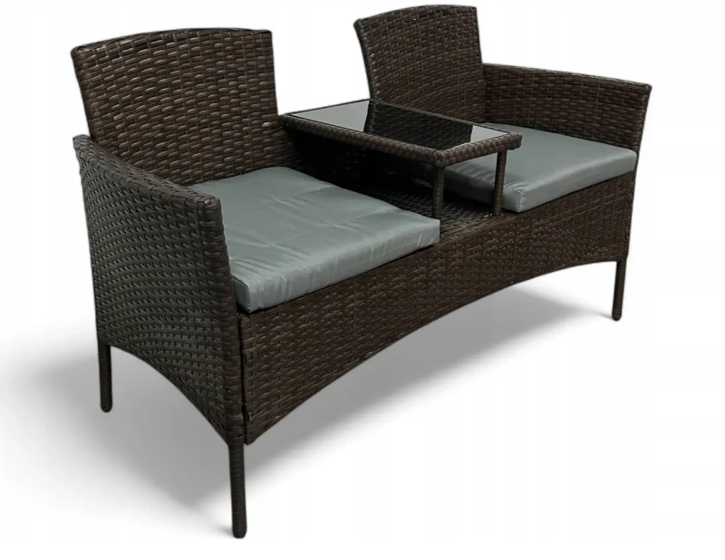 Zestaw mebli ogrodowych Twins z technorattanu sofa dwuosobowa + stolik Brąz