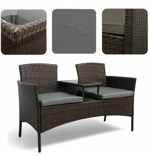 Zestaw mebli ogrodowych Twins z technorattanu na balkon sofa dwuosobowa + stolik Brąz