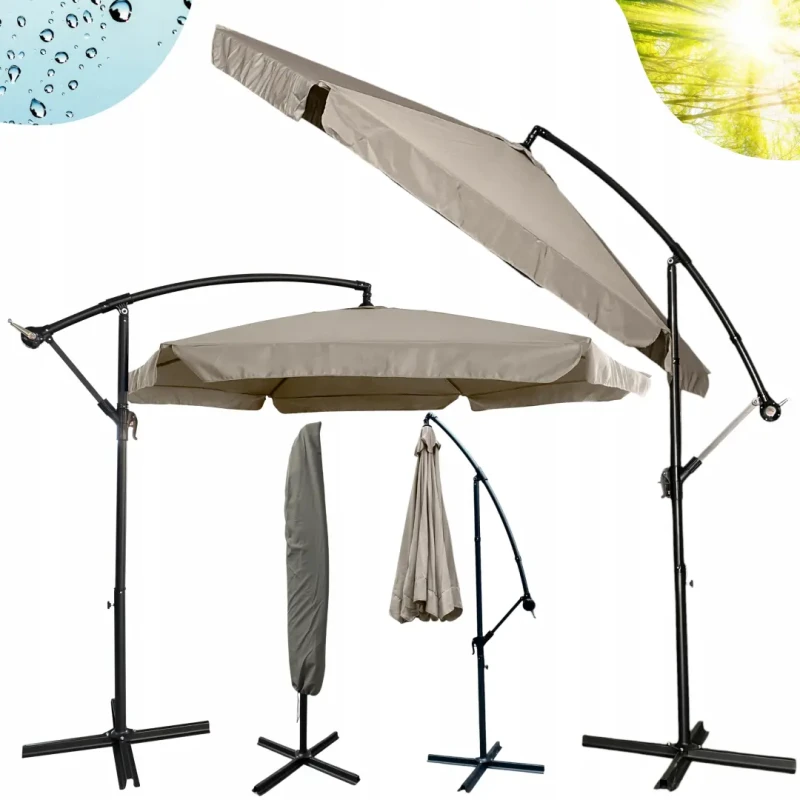 Parasol ogrodowy Merato składany z wysięgnikiem 350 cm + pokrowiec Jasny szary